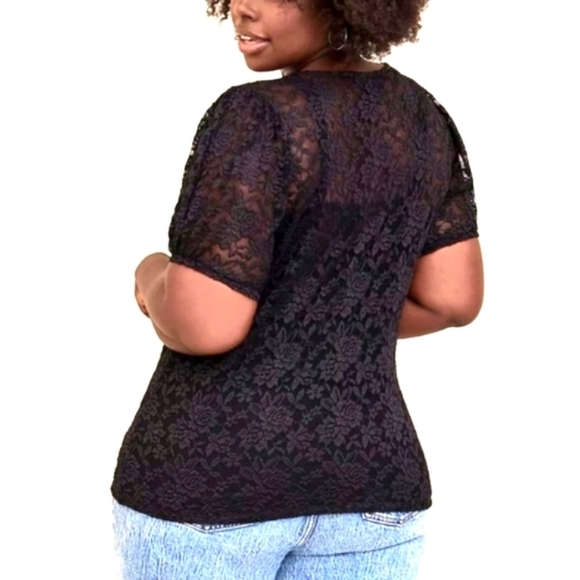 ❤️NWT VINTAGE TORRID TEE - PUFF SLEEVE - SHEER LACE - BLACK - PLUS SIZE - Picture 2 of 13